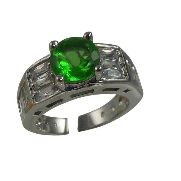 Vintage Sterling Silver Simulated Diamond Emerald Engagement Wedding Ring Band 7 - Picture 7 of 10